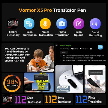 Vormor X5 Pro Reader Pen 112 Languages Translator Device Translation Pen ,High quality Electronic Smart Talking pen with 112languages for kids education
